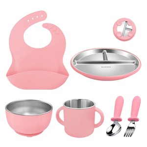 Ensemble de vaisselle en silicone pour bébé écologique |   Bol d'alimentation en acier inoxydable, gobelet d'apprentissage, ustensiles - réutilisable, étanche, lavable au lave-vaisselle, non toxique - Product Image 2