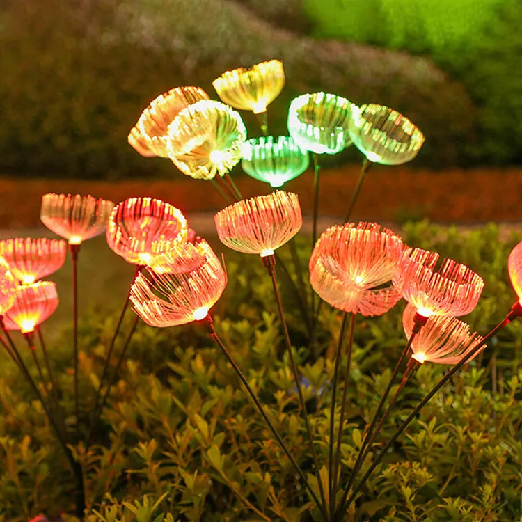 7LED lanskap dekoratif tahan air serat surya lampu optik LED taman ubur-ubur cahaya pasak