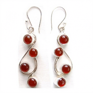 Boucles d'oreilles pendantes en argent sterling 925 avec onyx rouge, design tourbillon fait main, pierres précieuses rondes, vente en gros de bijoux - Product Image 1