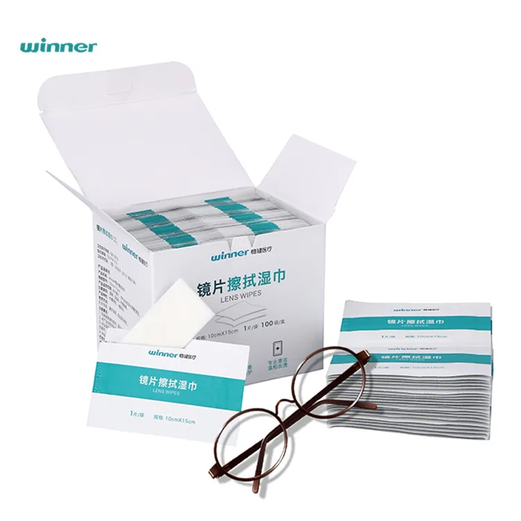 Winner OEM Custom Logo Disposable Individual Camera Sunglass Optical Lens Screen Cleaner Cleaning Wet Wipes in Box