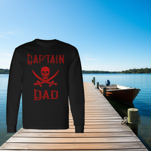 T-shirt à manches longues Captain Dad Red Pirate Skull pour les pères, tenue de navigation - Product Image 3