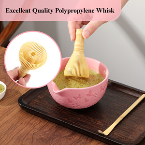 High Quality 4-Piece Traditional Japanese-Style Matcha <b>Set</b> Ceramic Porcelain Bowl <b>Tea</b> Brush Polypropylene Whisk Flower Pattern - Product Image 3