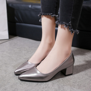 Women High <b>Heels</b> Autumn New Fashion Thick <b>Heel</b> Shallow Foot Professional Single Shoes - Product Image 2