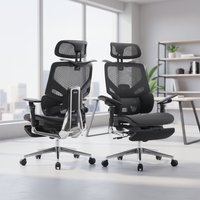 Chaise de bureau exécutive entièrement en alliage d'aluminium avec appuie-tête réglable, dossier inclinable en maille, design ergonomique moderne, support inclus