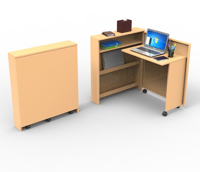 Modern Furniture Metal Folding  Portable Office Computer Study Desk Table Stand with 4 Wheel Trolley