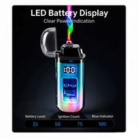 Briquet à plasma à double arc transparent, format compact de poche, affichage numérique, allumage électrique rechargeable, coupe-vent