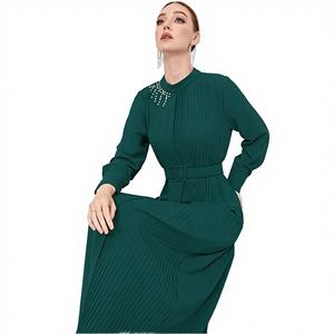 Abaya élégante en rayonne plissée perlée, couleur unie, manches longues, nouvelle mode hiver-été, vêtement islamique de qualité - Product Image 3