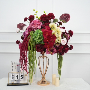 Boule de fleurs artificielles en soie rouge réaliste DKB Design, décoration de mariage et fournitures, centre de table pour événements - Product Image 2