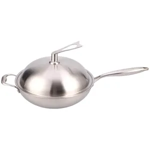 Personalizado en blanco duradero de acero inoxidable Hotel cocina <span class=keywords><strong>grande</strong></span> sin patrón de panal gran tapa de vidrio huevo frito freír wok sartén - Product Image 2