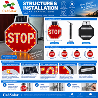 Panneau de signalisation routière octogonal réfléchissant personnalisé à LED solaire clignotant STOP, alimenté par l'énergie solaire, pour la sécurité routière
