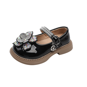 플로럴 디자인 공주 스타일 신발 여자아이 도매 에나멜 가죽 아동 드레스 슈즈 큐빅 귀여운 키즈 웨딩 신발 - Product Image 5