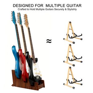 Soporte para 3 Guitarras de Madera Color Nogal, Ahorra Espacio, Exhibición Frontal para 2 Guitarras Eléctricas y 1 Acústica - Product Image 2