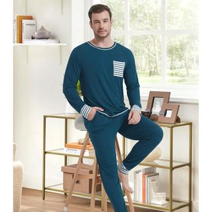 Mens Pajamas Set Long Sleeve Top Soft Jogger Pants Bamboo Cotton Knitted Sleepwear Cool Pjs <b>For</b> Men <b>Pyjamas</b> Modal Pj Sets - Product Image 2
