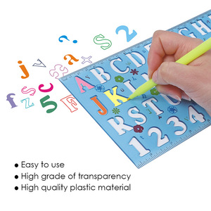 Règle à <span class=keywords><strong>dessin</strong></span> avec 2 gabarits <span class=keywords><strong>de</strong></span> lettres en plastique transparent et robuste Foska, avec 1 sachet OPP pour les étudiants, les artistes et les designers - Product Image 3