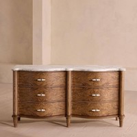 Commode à 6 tiroirs en bois de palissandre français avec plateau en marbre, buffet de luxe incurvé pour chambre à coucher et salon