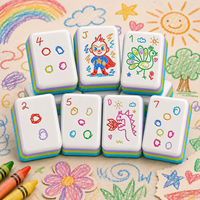 Jeu de Mahjong Style Crayon de Crayonnière, Tuiles en Acrylique Imprimées à la Main, Mignonnes, Jeu de Table, Cadeau