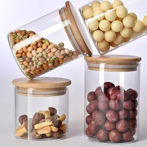 Eco-friendly Straight Cylinder Seal Tank High Borosilicate Food Airtight Storage Glass Jars With Bamboo Wooden Lids