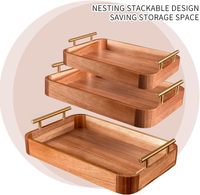 202407 plateau ottoman rustique plateau décoratif avec conception empilable plateau de service en bois avec poignées pour comptoir de cuisine
