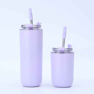 Solid Color Stainless Steel Thermos with <b>Straw</b> and Transparent Lid Leak-Proof 6-12 Hours Thermal Insulation Modern Design - Product Image 5