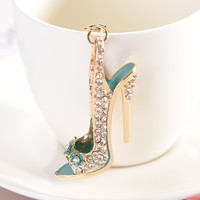 Vente en gros de chaussures à talons hauts porte-clés bling Rhinestone Crystal Rose Gold 3d porte-clés pour chaussures pendentif pour sac porte-clés pour voiture porte-clés pour chaussures