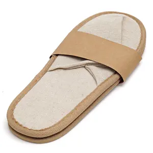 Custom Eco Friendly Wheat Straw Starch Beige Fine Canvas Closed Toe Guest Disposable Hotel Slippers