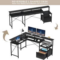 Bureau d'ordinateur ergonomique minimaliste en forme de L avec cadre en bois et métal, design écologique, multifonctionnel, gain de place, tiroir