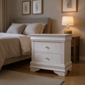 Comodino Bianco dal Design Tradizionale con 3 Cassetti e Frontali in Rilievo, Arredamento per Camera da Letto - Product Image 2