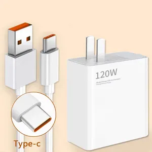 Custom EU Plug Adapters High Power Super Fast Charging Phone Chargers With 6A Type C Data Cable For Xiaomi 120w USB Charger