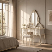 Ensemble de toilette Seraphina en perles dorées |   Table de toilette classique française de luxe avec miroir - EKAR FURNITURE