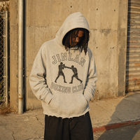 Sweat-shirt à capuche personnalisé avec logo pour marques de streetwear, en molleton épais, effet vintage délavé, avec ourlet effiloché et poche kangourou