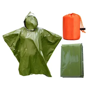 شعار مخصص للماء دائم العسكرية الحرارية المطر الزيتون الأخضر الطوارئ معطف واقي من المطر للتخييم بقاء
