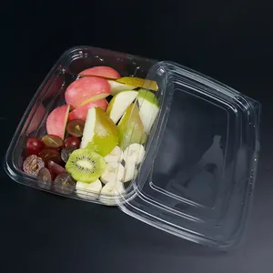 Tek kullanımlık deli paket servisi olan restoran dikdörtgen rpet kutu ambalaj meyve salatası plastik şeffaf ambalaj taze kesilmiş meyve kapaklı konteyner