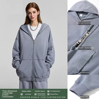 Sweat-shirt à capuche pour homme en coton épais, style vintage, effet délavé, avec fermeture éclair, coupe ample, streetwear d'automne