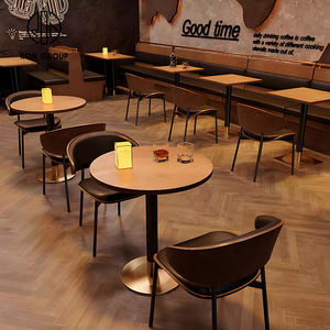 Muebles Comerciales de Asientos para Restaurante de Comida Rápida, Estilo Vintage, Cuadrados, de Madera, con Cuero Negro, Espuma de Alta Densidad, Duraderos - Product Image 4