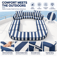 Ensemble de coussins de siège de bateau épais en mousse haute densité, résistant à l'eau, protection UV, rayures marine et blanches, avec passepoil exquis