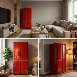 Frigorifero Elettrico Retrò Rosso a Quattro Porte Stile Francese da Incasso 516L con Raffreddamento ad Aria e Sistema No-Frost per Uso Domestico e Alberghiero - Product Image 2