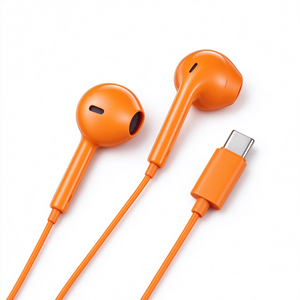 หูฟังแบบมีสายสีส้มชนิด Semi In-Ear แบบ Type C หูฟังสเตอริโอ USB-C พร้อมปุ่มควบคุมระดับเสียง สำหรับโทรศัพท์มือถือ Android และ iPhone 15 16 - Product Image 2
