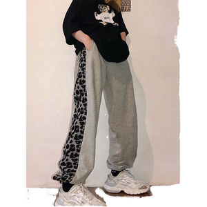 2025 Custom Logo Leopard Print Knitted Washed Women's Full Length Regular Fit Elastic Waist Plus Size <b>Pants</b> <b>Positions</b> - Product Image 1