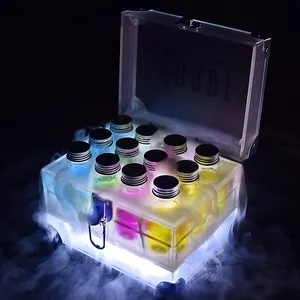 Cubo de hielo iluminado con luz LED, cubo acrílico para champán, vino, con tapa
