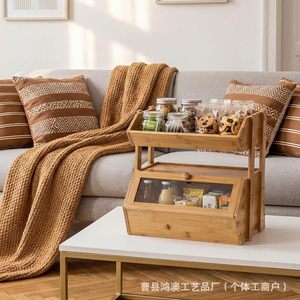 Boîte à pain en bambou Hong'ao à double couche avec tiroir, étagère de rangement pour fruits et légumes, organisateur de cuisine, couleur bois naturel - Product Image 2