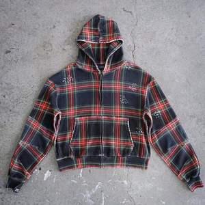 Axit rửa đau khổ Waffle đan Boxy cắt quá khổ Thả Vai Zip lên áo khoác người đàn ông tùy chỉnh kẻ sọc flannel hoodie nhà sản xuất - Product Image 1