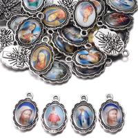 Pendentifs breloques en alliage de zinc avec motifs chrétiens variés, autocollants et icônes catholiques, pour la fabrication de colliers DIY, images personnalisables