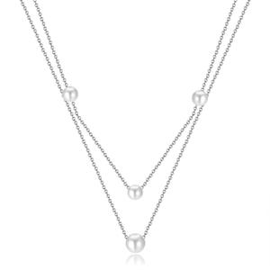 Collier tendance et élégant en acier inoxydable plaqué or 18K 14K double couche avec perles collées, fabrication américaine - Product Image 5
