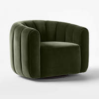Mobilier canapé de salon couvert de velours vert capitonné à canaux chaise d'appoint pivotante en tissu moderne