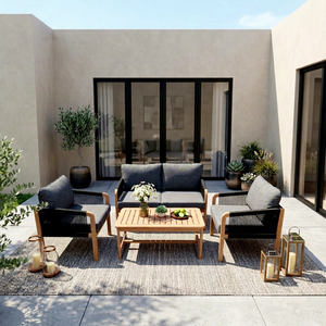 Ensemble de canapés contemporains en bois d'acacia (4 pièces) pliables, écologiques, pour extérieur, jardin, villa, hôtel, avec structure en bois de teck, vente en gros - Product Image 1