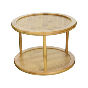 Bamboo Rotating Storage Rack Two Tier <b>Kitchen</b> Condiment Organizer Pine Material Minimalist Style - Product Image 5