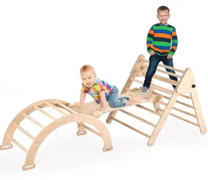 लकड़ी के बच्चों की चढ़ाई त्रिकोण स्लाइड 1 में 3 त्रिकोण रैंप परिवर्तनीय चढ़ाई फ्रेम इनडोर खेल का मैदान खेल