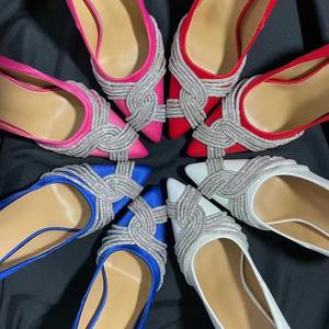 Zapatos de Tacón Alto de Satén de Lujo para Mujer, con Cristales, Tacón Delgado de 8.5 cm, Punta Puntiaguda, Muchos Colores, OEM Directo de Fábrica - Product Image 3