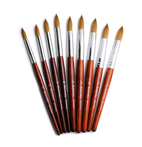 Hot Selling <b>Round</b> Head Kolinsky Crystal Nail <b>Brush</b> Rosewood Stem with Fiber Plastic Nail Carving Offering Private Label Services - Product Image 1