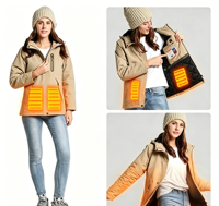 Chaqueta con capucha de forro polar softshell impermeable para mujer, con calefacción eléctrica a batería, cuello alto, cierre de cremallera, talla XL, tela teñida